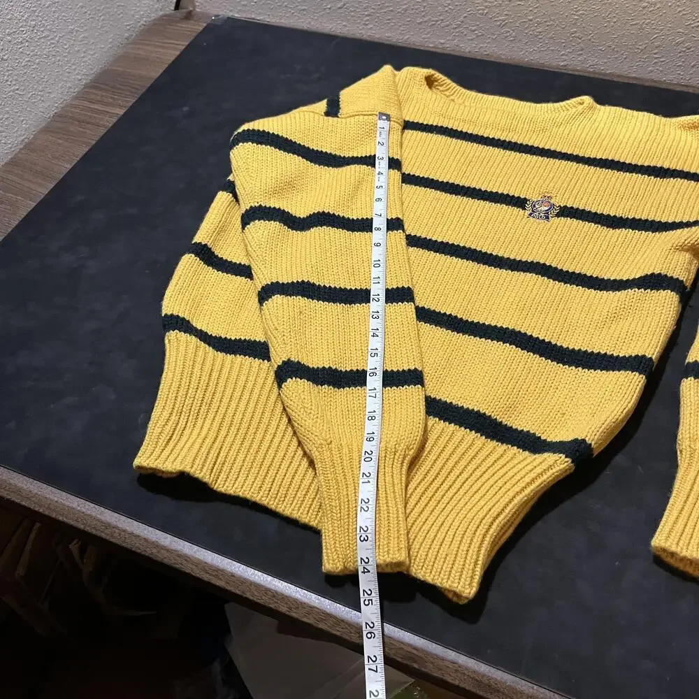 Vintage Polo Ralph Lauren Crest Striped 90s Sweater Wu-Tang Yellow Black Wool